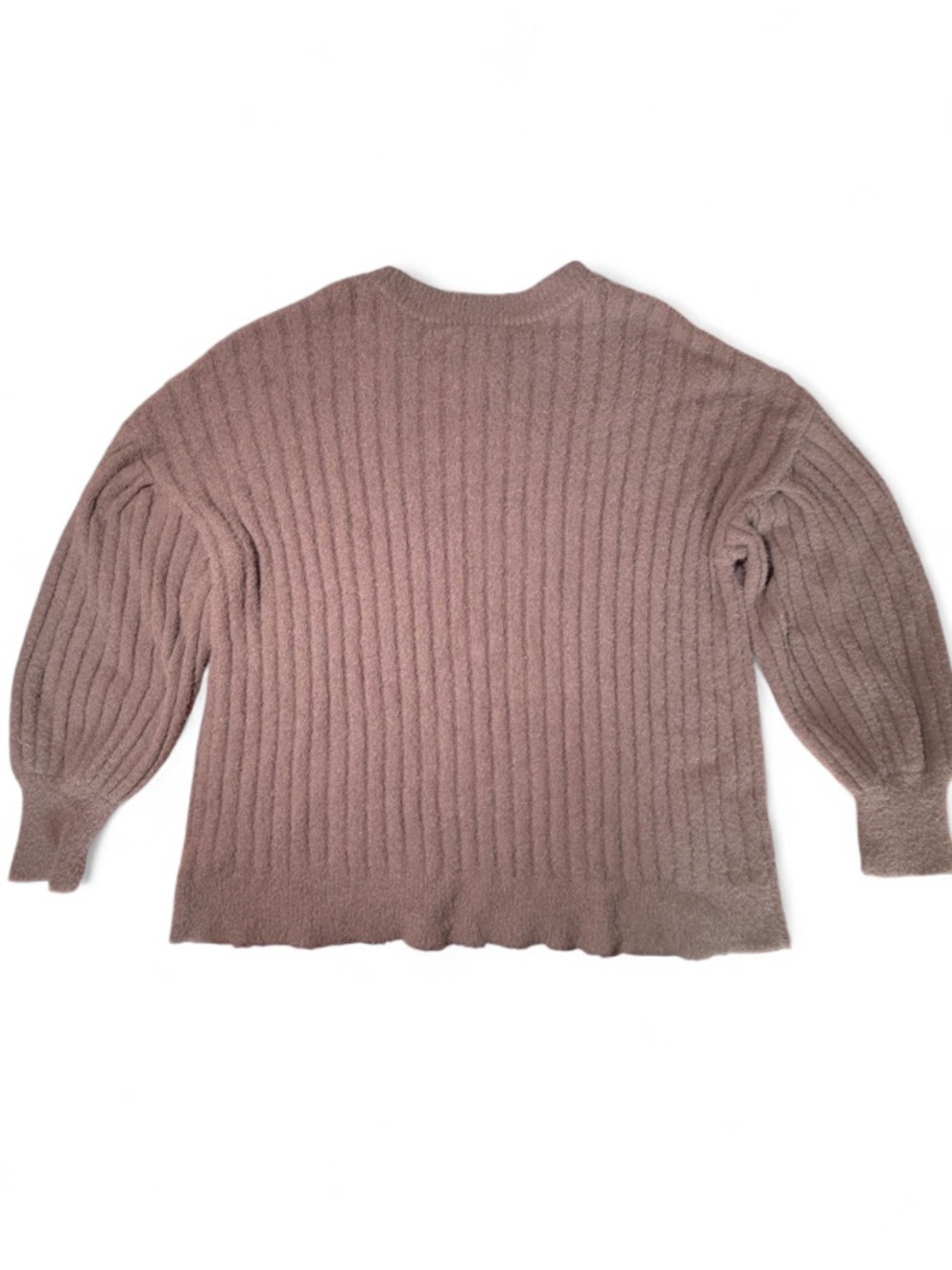 Aerie Buttercream Crew Sweater S/P Brown Oversized Plush Ribbed Balloon Sleeve - Picture 5 of 6